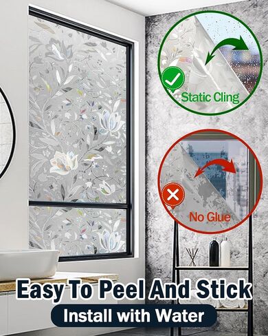Stunning Tulip Patterned Window Privacy Film with Installation Tools, Stained Decorative Film Frosted, Removable, Peep-Proof, Static Cling (17.5 x 78.7 Inch) in Saudi Arabia