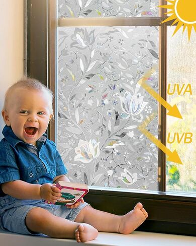 Stunning Tulip Patterned Window Privacy Film with Installation Tools, Stained Decorative Film Frosted, Removable, Peep-Proof, Static Cling (17.5 x 78.7 Inch) in Saudi Arabia