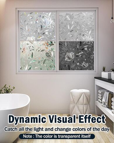 Stunning Tulip Patterned Window Privacy Film with Installation Tools, Stained Decorative Film Frosted, Removable, Peep-Proof, Static Cling (17.5 x 78.7 Inch) in Saudi Arabia