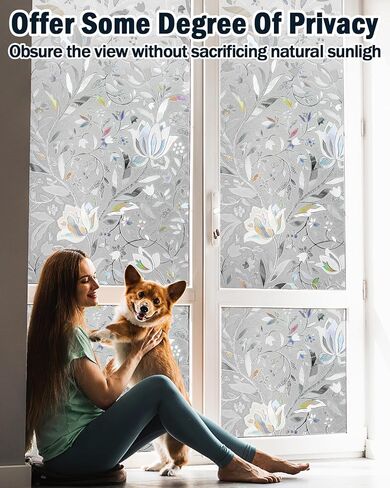 Stunning Tulip Patterned Window Privacy Film with Installation Tools, Stained Decorative Film Frosted, Removable, Peep-Proof, Static Cling (17.5 x 78.7 Inch) in Saudi Arabia