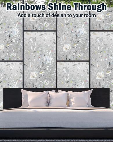 Stunning Tulip Patterned Window Privacy Film with Installation Tools, Stained Decorative Film Frosted, Removable, Peep-Proof, Static Cling (17.5 x 78.7 Inch) in Saudi Arabia