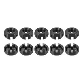 M12x1.25mm(DxP) Slotted Hex Castle Nuts - 20Pack - Good for Machinery Repairing - Carbon Steel Blackened Hexagon Nuts - Black