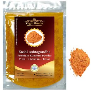 Yogic Mantra Kashi Ashtagandha Powder (100g Resealable Pouch) Premium Kumkum Powder Sinduri Chandan Tulsi Kesar Ashta Gandha Scented Sindoor Ceremonial Mark Sindur For Hindu Pooja Tilak Puja Ceremony