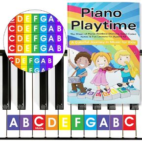 QMG Rainbow Color Piano and Keyboard Sticker and Kids Piano Learning Book Easy to Follow Instructions for Kids, Beginner Piano Book for Children, Easy Piano Sheet Music for Kids