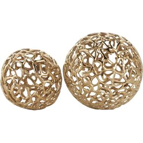 Deco 79 Aluminum Metal Decorative Ball Orbs & Vase Filler with Open Lattice Work, Set of 2 6", 5" W, Gold