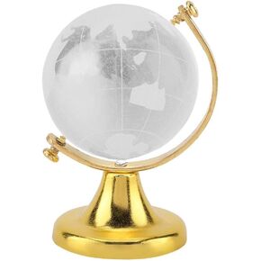 Crystal Ball, Round Earth Globe World Map Crystal Quartz Sphere Decorative Ball with Stand Base Home Office Decor Nice Gift for Birthday Christmas New (Gold)