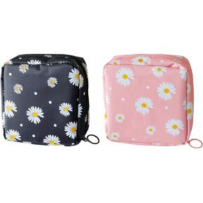 2 Pcs Daisy Sanitary Napkin Storage Bags Cute Sanitary Pad Pouch Flower Menstrual Pad Holder Large Capacity Kawaii Period Bag Purse Tampon Pouch Pink and Purple