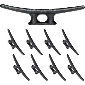 Simplified Living 8" Dock Cleat | Weatherproof Electrophoretic Coated Cast Iron 8 Inch Black Boat Cleat Tie Downs for Marine Pier or Decorative Nautical Maritime Décor | 4 or 8 Pack
