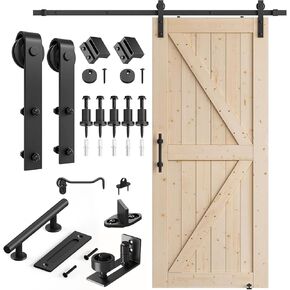 SMARTSTANDARD 36in x 84in Sliding Barn Door with 6.6ft Barn Door Hardware Kit Included, Unfinished Solid Spruce Wood Door, Assembly Required, DIY, Stainable, Natural