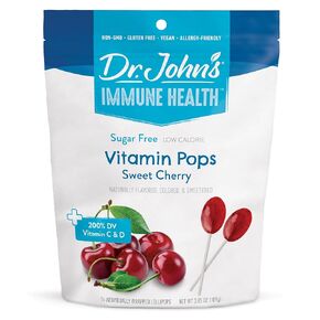 Dr. John’s Oral Health Sugar Free Candy, Healthy Vitamin Pops with Zero Sugar, Low Calorie Snacks, Keto Friendly Hard Candy Sweets, Sweet Cherry, 14 Count, 3.85 OZ