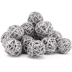 Hapivida 20Pcs Decorative Rattan Balls, Party Wicker Balls Bird Toy Rattan Balls, Decorative Twig Orbs Spheres Bowl Fillers Vase Fillers Home Decor,Silver