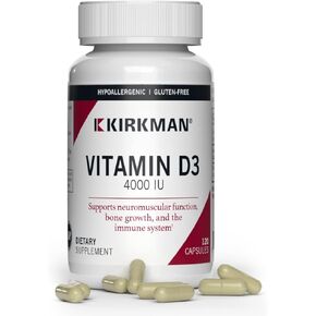Kirkman - Vitamin D3 4000 IU - 120 Capsules - Supports Immune Health - Helps Build Strong Bones - Hypoallergenic