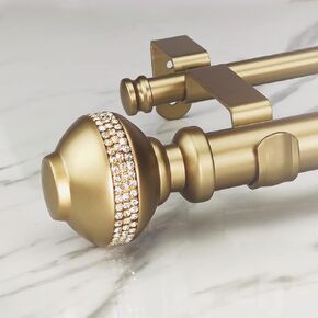 Double Curtain Rod Set:1-1/8 Inch Diameter Luxury Gold Curtain Rods,72-144 Inch Adjustable Gold Drapery Rod with Rhinestone Finials for 1 Pack