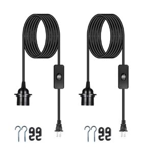 Plug in Light Socket - 16Ft Pendant Light Cord Kit E26/E27 Light Socket Hanging Lantern Lamp Cord with On/Off Switch,Socket Rings, 2 Pack, White
