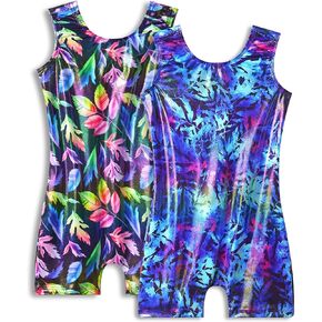 Snowheart Gymnastics Leotards for Girls Tumbling Biketards 2 Pack Sparkle Sleeveless Bodysuits