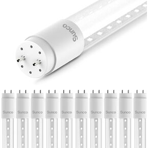 Sunco 10 Pack 4ft. T8 Indoor Industrial Commercial Warehouse Replacement Clear LED Tube Light, 2400 Lumens, Type A+B, Selectable CCT 3000/3500/4000/5000/6000K, 20W, Non-Dimmable, AC100-277V - UL, FCC