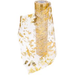 Gold Table Runner Roll 11"x394",Glitter Metallic Foil Thin Mesh Table Runner, Gold Table Decorations for Party, Celebrations, Birthdays, Weddings, Christmas, Baby Showers, DIY, etc.
