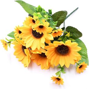 Beautiful Yellow Sunflowers Artificial Flowers Mini Fake Sunflowers Bouquet with Stems for Home Decoration Party DIY Wedding Bouquets Baby Shower Outdoor Indoor Decoration