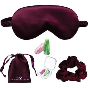 Silk Eye Mask for Sleeping, Blindfold for Sleeping, Eye Masks for Sleep, Smooth Soft Comfortable Silk Sleep Mask, Ear Plug, Hair Tie and Pouch Bag for Women (Purple)