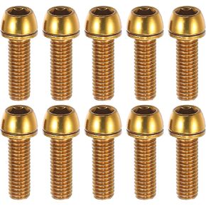 Tapered Bolts Screws for MTB Bike Bicycle Stem Durable M6x20mm Socket Head Cap Bolts Screws Nuts Steel Gold Tone (Set of 10)