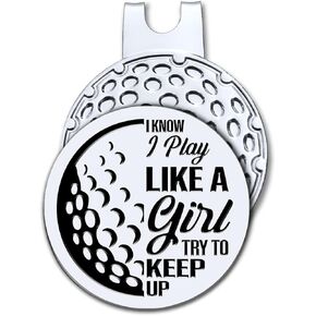 I Know I Play Like A Girl Try to Keep Up Golf Ball Marker with Magnetic Hat Clip, Funny Golf Accessories and Golf Gifts for Women Her Wife Daughter, Birthday Gifts for Golfer Golf Lovers