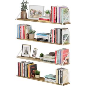 Wallniture Bora 36" Long Floating Shelves for Wall, Rustic Wall Shelves for Living Room, Wall Bookshelf, Kitchen Wall Shelf, Bathroom Shelves for Storage, Office Shelves Set of 4, Burnt