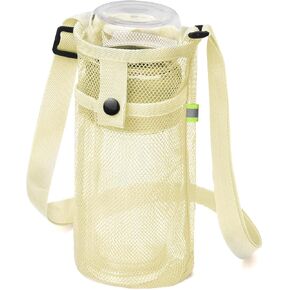 Water Bottle Bag with Strap, Mesh Water Bottle Holder Crossbody Water Bottle Sling Bag Adjustable Shoulder Strap
