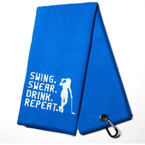 Swing Swear Drink Repeat Golf Towel with Clip Golf Ball Towel for Golf Course Exercise, Golf Gift for Men, Birthday Gifts for Golf Fan, Retired Gifts for Coworker
