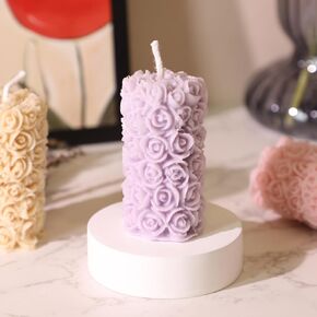 Rose Flower Clusters Aesthetic Scented Candle,60G Handmade Carved Flower Soy Wax Aroma Decorative Art Candle for Table Photo Prop Valentine's Day Wedding Birthday (Pink)
