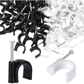 150pcs 1/2" Half J-Hook Clamps with Nails for PEX Pipe, Plastic Small C Clamps for Copper & CPVC Tube Connections- Black & White