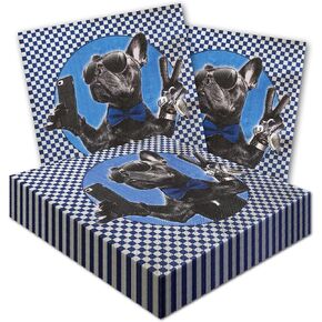 Havercamp Cool Bulldog Luncheon Napkins (48 pcs.)! Beautifully Printed, 6.5 inch square, folded) Paper Napkins. Coordinates with Cool Bulldog & 16 Blue Collection items in the Havercamp Store!