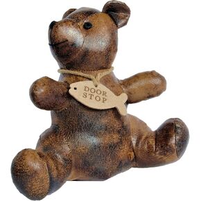Leather Teddy Bear Cute Bookend, Book Holder for Shelves – Decorative Weighted Animal for Office and Home Desk and Shelf | Handcrafted Stuffed Animal Furniture Decor