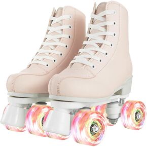 Women's Roller Skates Light Up Wheels, Adjustable Double Row Roller Skates Outdoor Shiny Derby Skates Illuminating for Teens and Youth