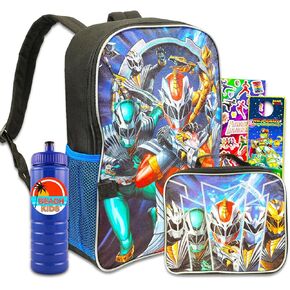 Power Rangers Backpack with Lunchbox Set - Bundle with 16" Power Rangers Backpack, Power Rangers Lunch Box, Water Bottle, Stickers, More | Power Rangers Backpack for Boys