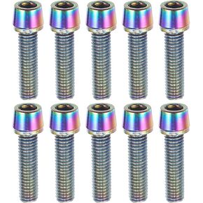 Tapered Bolts Screws for MTB Bike Bicycle Stem Durable M5x20mm Socket Head Cap Bolts Screws Nuts Steel Assorted Color (Set of 10)