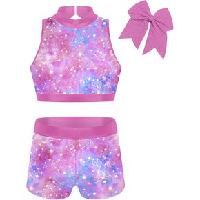 Vogseek Gymnastics Leotards for Girls with Shorts Sparkly Ballet Dance Unitards Biketards Kids Activewear