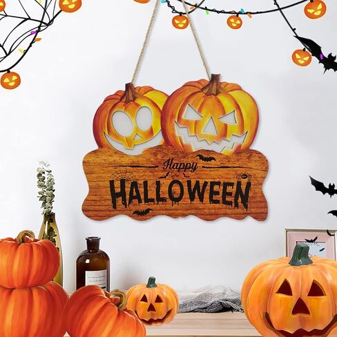 Halloween Wood Hanging Sign Halloween Trick or Treat Decor Sign for Front Door Halloween Decorations Outdoor, Halloween Party Decorations in Saudi Arabia
