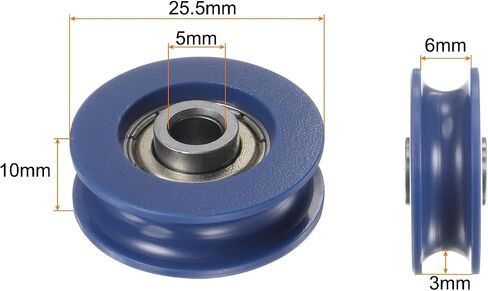 2pcs U Type Groove Pulley Nylon Coated Roller Bearing 5x23x7.5mm U Groove Guide Wheel for Doors Window or Driving Mechanical Equipment, Black in Saudi Arabia