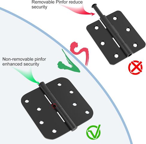 مفصلات أبواب من الفولاذ المقاوم للصدأ، مفصل باب خارجي/داخلي/أمامي مقاس 4 بوصات، مفصلات باب بزوايا نصف قطرها 5/8 بوصة مع دبابيس غير قابلة للإزالة ومفصلات شديدة التحمل (4 عبوات، فضي) in Kuwait