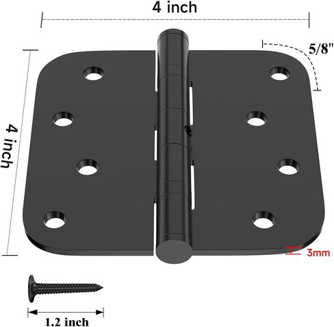 مفصلات أبواب من الفولاذ المقاوم للصدأ، مفصل باب خارجي/داخلي/أمامي مقاس 4 بوصات، مفصلات باب بزوايا نصف قطرها 5/8 بوصة مع دبابيس غير قابلة للإزالة ومفصلات شديدة التحمل (4 عبوات، فضي) in Kuwait