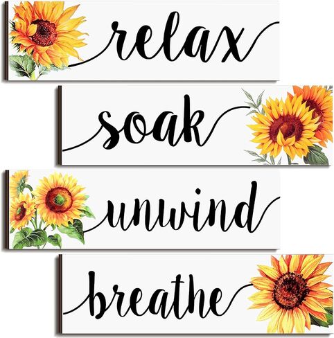 Jetec 4 Pieces Sunflower Bathroom Decor Sunflower Kitchen Decor Farmhouse Bathroom Wall Decor Signs Rustic Sunflower Bathroom Wall Art Bathroom Wooden Signs (Gray) in Saudi Arabia