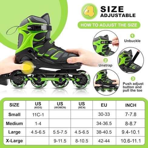 زلاجات مضمنة للأطفال والكبار، زلاجات مضمنة قابلة للتعديل للفتيات والفتيان، زلاجات دوارة للنساء والرجال مع عجلات مضيئة بالكامل in Kuwait