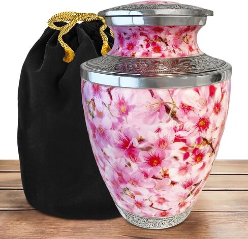 Cremation Urns for Human Ashes - Cherry Blossoms Large Decorative Urn for Adult Men & Women - Burial Urns for Adult Human Ashes in Saudi Arabia