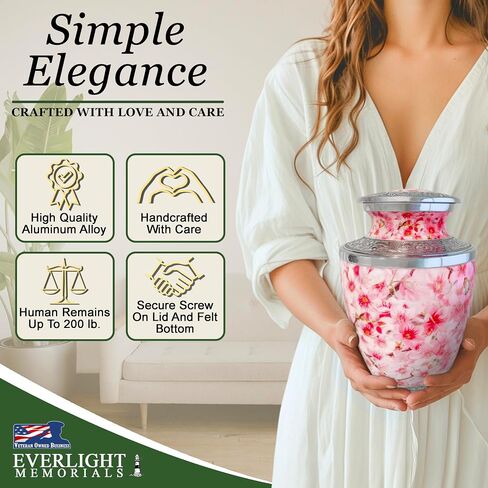 Cremation Urns for Human Ashes - Cherry Blossoms Large Decorative Urn for Adult Men & Women - Burial Urns for Adult Human Ashes in Saudi Arabia