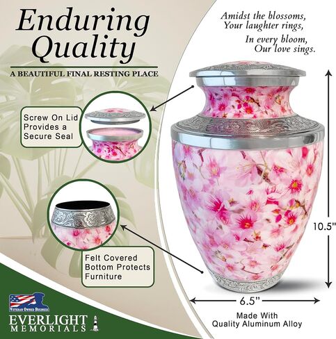 Cremation Urns for Human Ashes - Cherry Blossoms Large Decorative Urn for Adult Men & Women - Burial Urns for Adult Human Ashes in Saudi Arabia