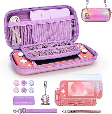 Switch Lite Case - innoAura 12 in 1 Switch Lite Accessories Bundle with Switch Lite Carrying Case, Switch Game Case, Switch Lite Screen Protector, Switch Stand, Switch Thumb Grips (Black) in Saudi Arabia