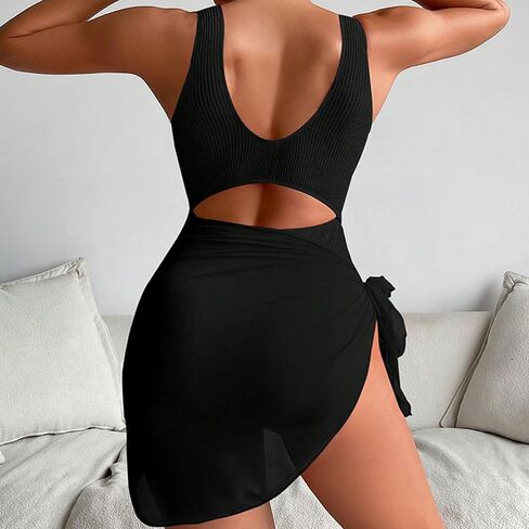 Women 2 Piece Bkini Sets, Twist Front One Piece Swimsuit Sexy V Neck Cutout Ruched Tummy Control Bathing Suit Cover Up in Saudi Arabia