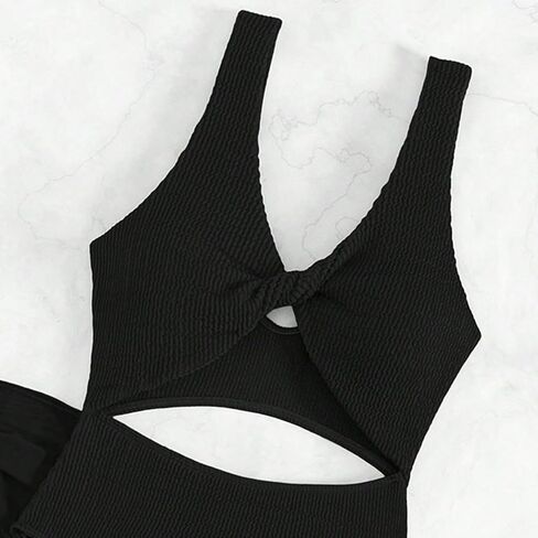 Women 2 Piece Bkini Sets, Twist Front One Piece Swimsuit Sexy V Neck Cutout Ruched Tummy Control Bathing Suit Cover Up in Saudi Arabia