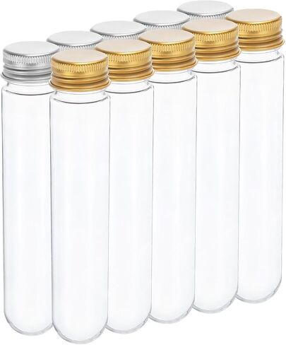 PATIKIL 80ml Plastic Test Tubes with Screw Caps, 10Pcs 128x33mm Tubes for Scientific Party Decoration Candy Bead Storage Bath Salt Lab Use, Silver Tone/Gold Tone in Saudi Arabia
