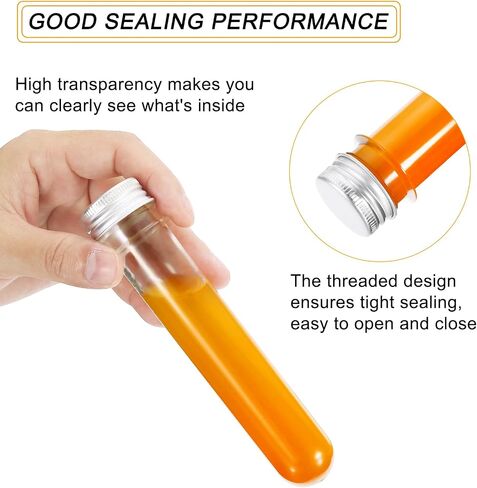 PATIKIL 80ml Plastic Test Tubes with Screw Caps, 10Pcs 128x33mm Tubes for Scientific Party Decoration Candy Bead Storage Bath Salt Lab Use, Silver Tone/Gold Tone in Saudi Arabia
